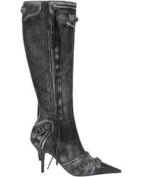Balenciaga - Le Cagole Denim Print Leather Boots - Lyst