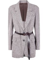 Brunello Cucinelli - Belted Single Breasted Jacket - Lyst