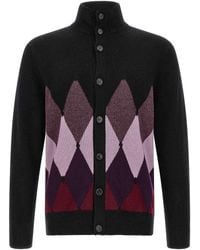 Ballantyne - Classic Diamond Diamond Intarsia Cardigan - Lyst