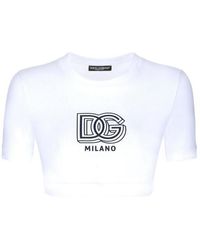 Dolce & Gabbana - Logo Print Round Neck Crop T-shirt - Lyst