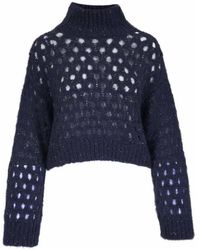 Brunello Cucinelli - Cropped Knit Sweater With High Ribbed Collar And O - Lyst