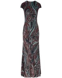 Etro - Long Paisley Print Dress With Short Sleeves - Lyst