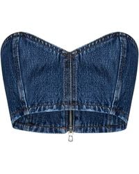 Monot - Cropped Bandeau Top In Cotton Denim - Lyst