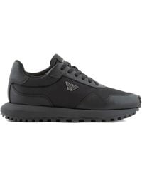 Emporio Armani - Saffiano Detail Sneaker With Logo And Laces - Lyst