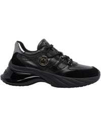 Pinko - Ariel Leather And Suede Sneakers With Applied Love Birds Logo - Lyst