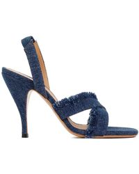 Off-White c/o Virgil Abloh - Curvy Heel Denim Sandals With Crisscross Fringed Straps - Lyst
