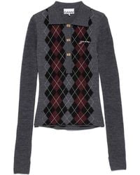 Ganni - Anthracite Long-Sleeve Polo Shirt - Lyst