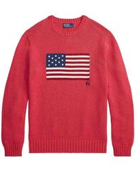 Polo Ralph Lauren - Cotton Knit The Iconic Flag Sweater With American Flag - Lyst
