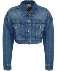 Elisabetta Franchi - Oversized Cropped Denim Jacket - Lyst