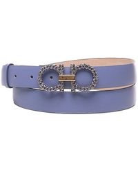 Ferragamo - Leather Belt With Embellished Gancino Buckle - Lyst