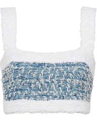 Balmain - Blue/white Tweed Square Neck Top - Lyst