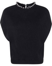 Emporio Armani - Beaded-Neck Ribbed Sweater - Lyst