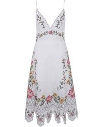 FARM Rio - Flower Embroidery Sleeveless Midi Dress - Lyst