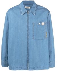 Lanvin - Zip-Up Denim Shirt With Pocket And Logo - Lyst