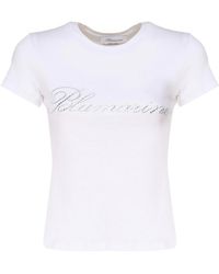 Blumarine - T-shirt With Studs And Rhinestone Embroidery - Lyst