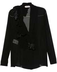 Alberta Ferretti - Asymmetrical Ruffle Silk Blouse - Lyst