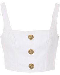 Balmain - Buttoned Denim Top - Lyst