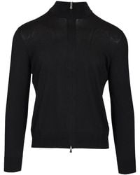 Tagliatore - Cotton And Silk High Neck Zip Sweater - Lyst