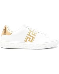 Versace - Leather Sneakers With Greek Embroidery - Lyst