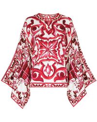 Dolce & Gabbana - Majolica-Print Crewneck Blouse - Lyst
