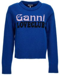 Ganni - Wool Blend Sweater With Front Logo - Lyst