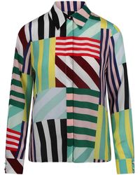 Alice + Olivia - Alice Olivia Willa Placket Top Sorbet Stripe - Lyst