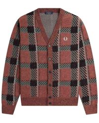 Fred Perry - Tartan Cardigan With Logo Embroidery - Lyst