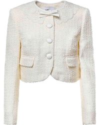 Self-Portrait - Cropped Boucl Jacket With Lace - Lyst