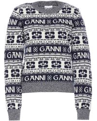 Ganni - Logo Wool Mix O-neck Sweater - Lyst