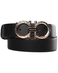 Ferragamo - Hammered Leather Belt With Gancini Buckle - Lyst