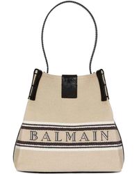 Balmain - Release Canvas And Leather Bucket Bag - Lyst