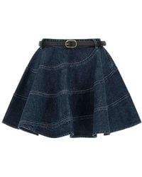 Self-Portrait - Flared Denim Mini Skirt - Lyst