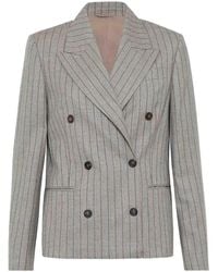 Brunello Cucinelli - Stripe Blazer With Monili - Lyst