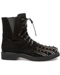 Loriblu - Studded Toe Laced-up Suede Combat Boots - Lyst