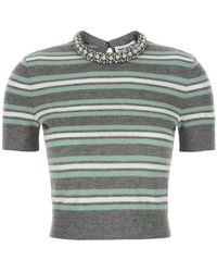 Self-Portrait - Striped Crystal Trim Knit Sweater - Lyst