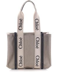 Chloé - Linen Bag With Double Logo Handles - Lyst