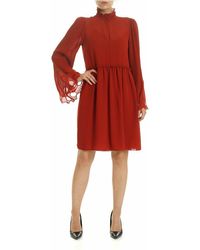 See By Chloé - Earthy Georgette Dress With Gathered Coll - Lyst