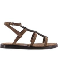 Brunello Cucinelli - Suede Sandals With Mobile Details - Lyst