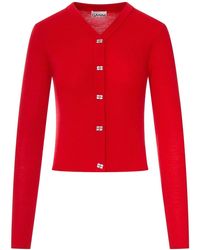 Ganni - Wool Cardigan With Embroidered Logo - Lyst