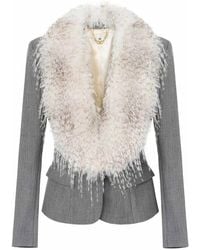 Elisabetta Franchi - Light Wool Blazer With Faux Fur Collar - Lyst