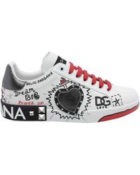 Dolce & Gabbana - Dolce &Amp Gabbana Portofino Studded Calf Leather Sneakers With Lettering Logo - Lyst