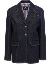 Etro - Single-Breasted Denim Blazer - Lyst