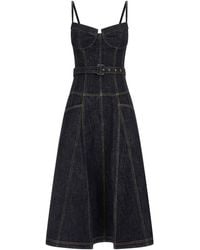 Self-Portrait - Denim Flared Midi Dress - Lyst