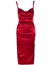 Dolce & Gabbana - Dolce&Gabbana Draped Satin Calf-Length Dress With Conical Cups - Lyst