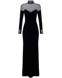 Elisabetta Franchi - Velvet And Tulle Long Evening Dress - Lyst