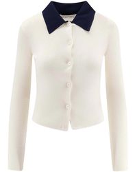 Self-Portrait - Wool Cardigan With Contrasting Collar - Lyst