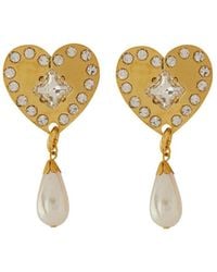 Alessandra Rich - Metal Heart Earrings With Crystals - Lyst