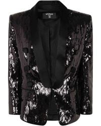 Balmain - V-Neck Glitter Satin Tailored Jkt - Lyst