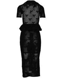 【SELF PORTRAIT 】BLACK BOW CROCHET MIDI DRESS Black Crepe Bow Midi Dress – self-portrait-US