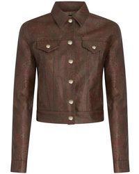 Etro - Paisley-print Cropped Leather Jacket - Lyst